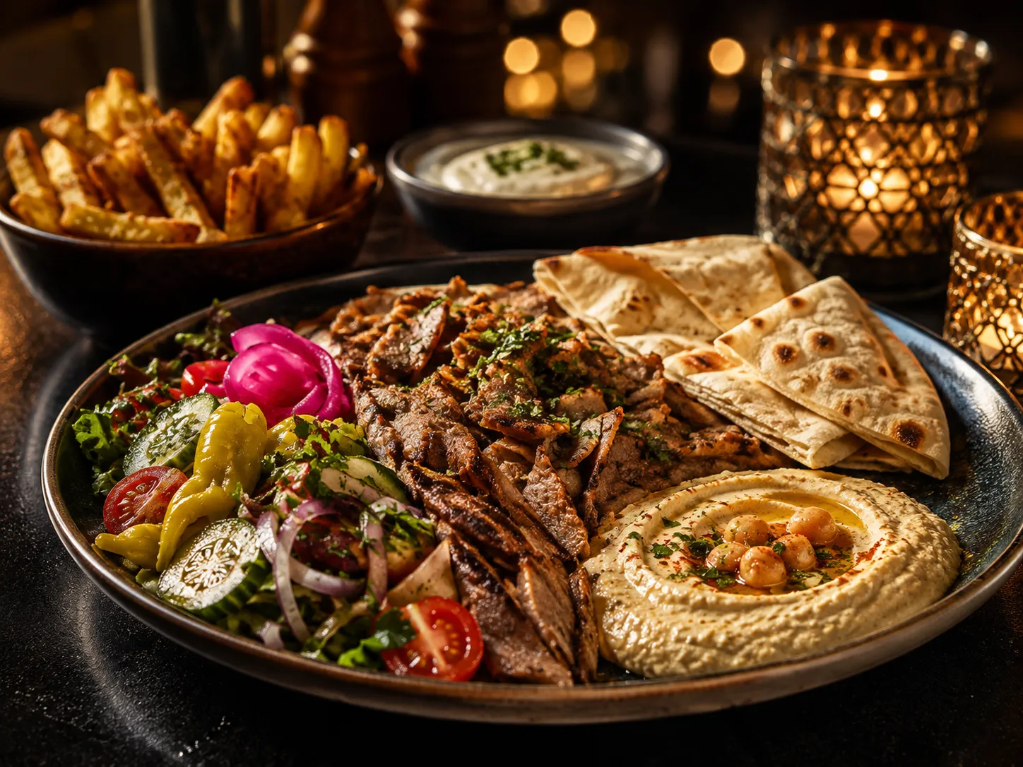 405 Grill shawarma platter and hummus